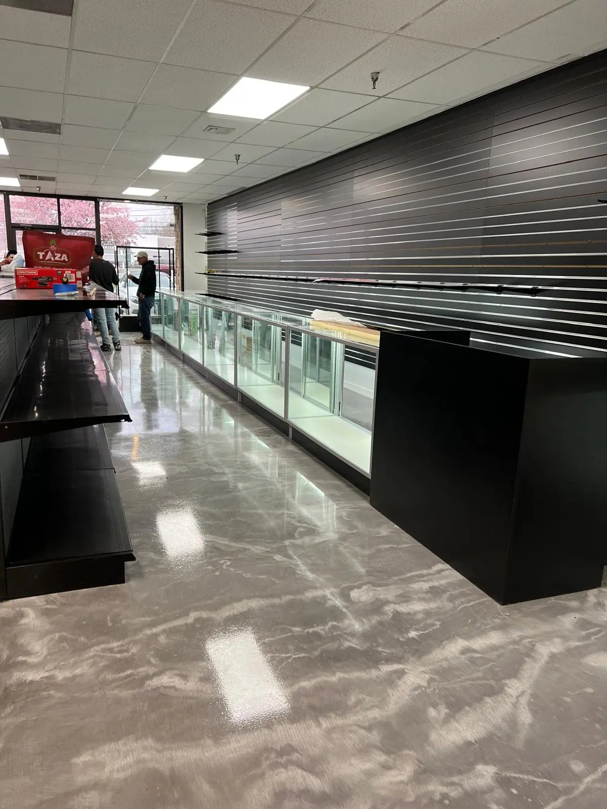 Terrazzo flooring installation in New Jersey commercial building lobby